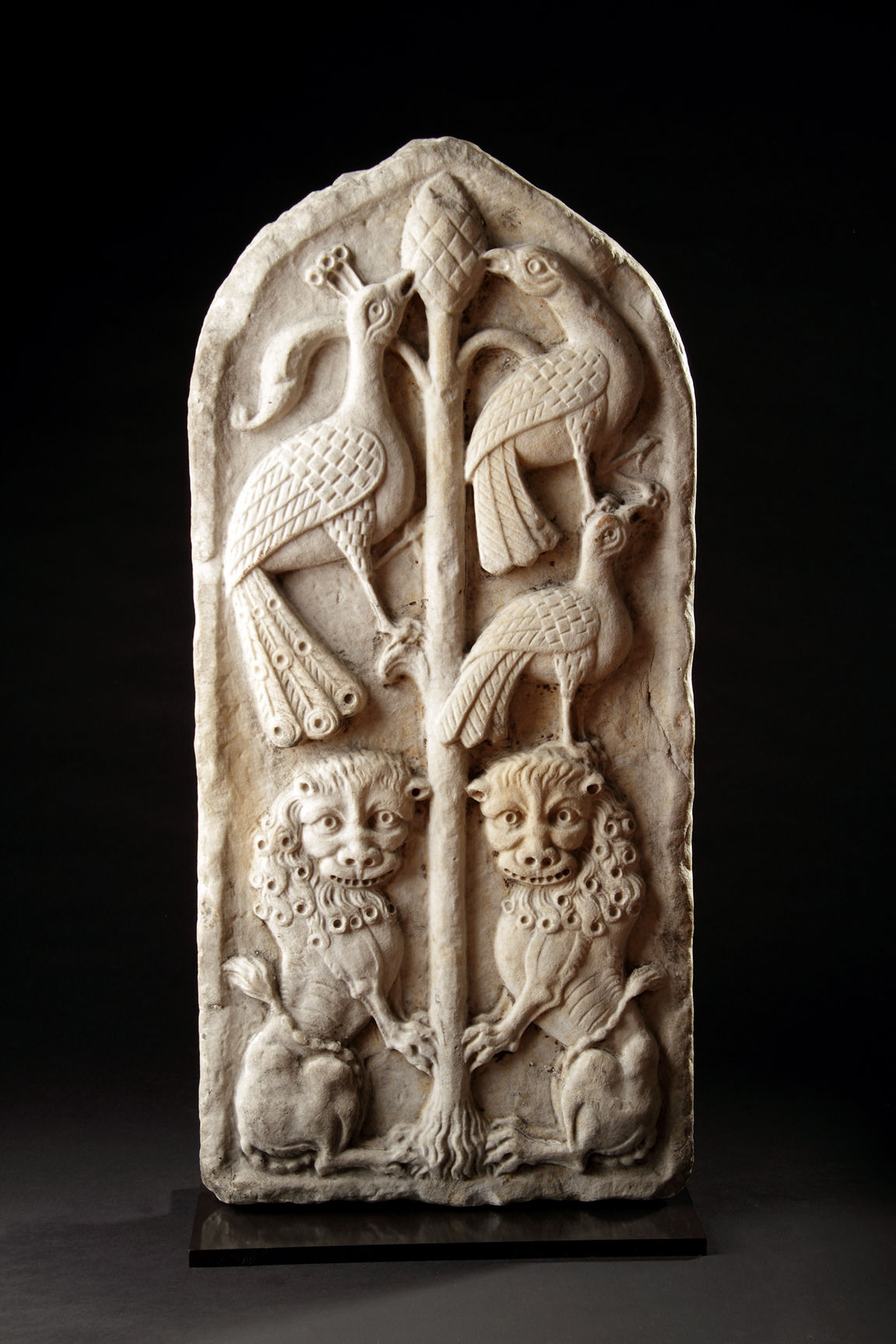 Venetian Carved Istrian Marble Formella or Relief Depicting the Tree of Life